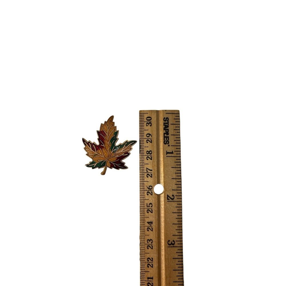 Vintage Gold Tone Cloisonné Enamel Fall Autumn Color Maple Leaf Brooch Pin - Picture 3 of 3